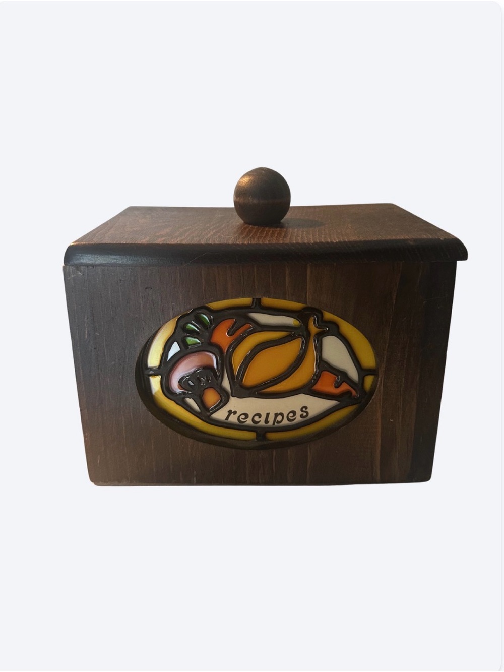 VTG 70’s Wooden Recipe Box with Lid, Dark Brown Stained Finish, (7.5x5.5)